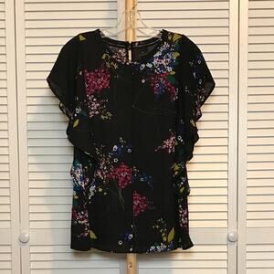Worthington Floral Round Neckline Flutter Sleeve Blouse L